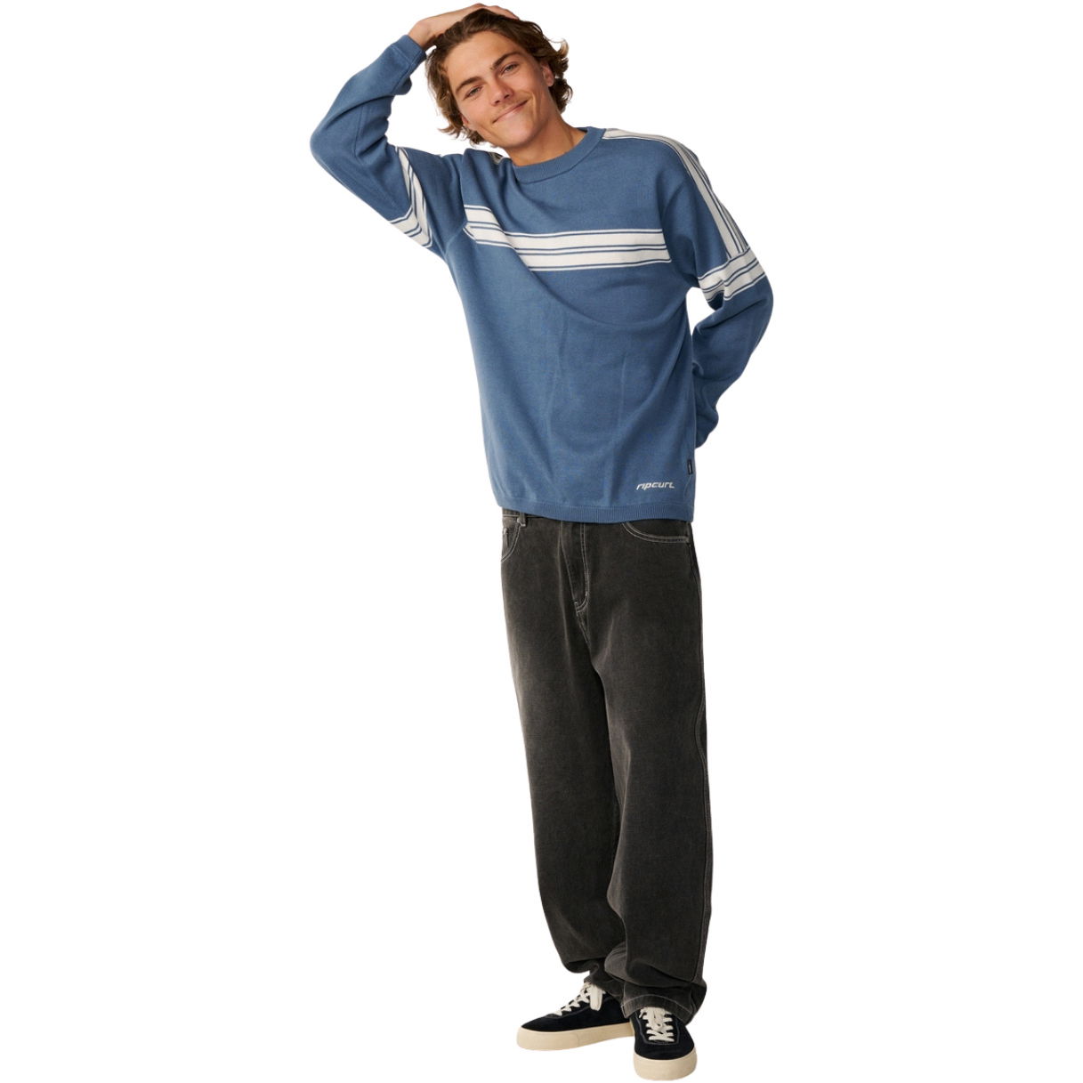 2026 Rip Curl Mens Archive Twu Stripe Crew Knit Sweatshirt 00TMKN - Bluefin
